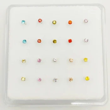 

925 Sterling silver 1.5mm color cubic zircon nose stud straight pin nariz piercing jewelry 20pcs/lot