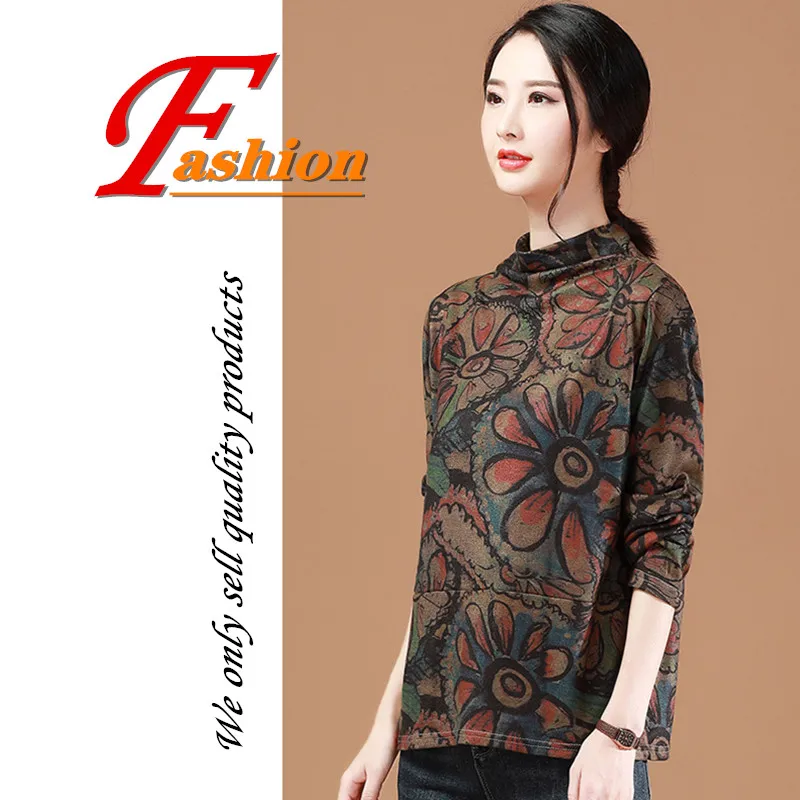 

High-grade new women's retro pattern design casual all-match comfortable soft breathable fashion Anti-Pilling noble pullover
