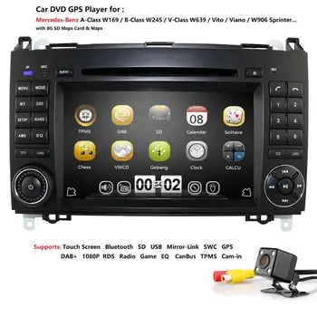

2din car multimedia player car radio car gps dvd for Mercedes/benz/B200/A160/A-class W169/B-class W245/vito/sprinter w906 cam-in