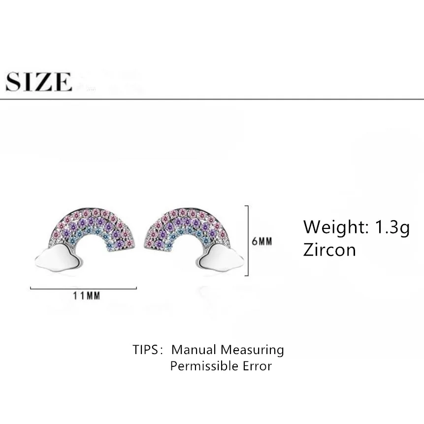 Новинка, милые цветные циркониевые Радужные облака, серьги-гвоздики для женщин, трендовые креативные 925 пробы, серебряные, вечерние, подарки, ювелирное изделие, SAE413