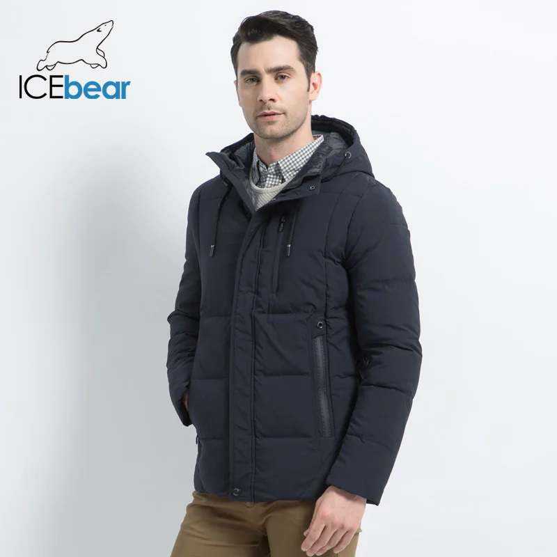 ICEbear, новинка, зимняя Модная брендовая мужская куртка, простая модная куртка с капюшоном, вязаные мужские куртки с манжетами, MWD18926D