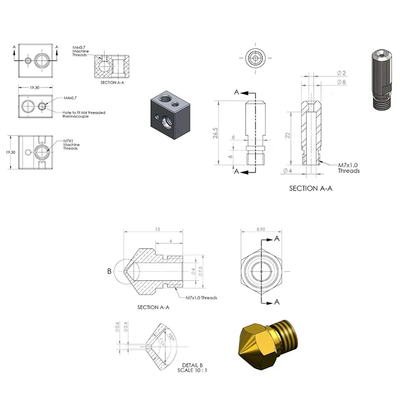 3d принтер аксессуары MK10 все металлические Hotend охлаждающий Набор кубиков с 0,4 мм Латунное сопло 0,6 мм Латунное сопло PTFE лайнер