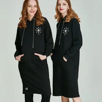 

HAVVA Autumn Women's Long Sleeve Slim Sweatshirt Hooded Long Midi Jumper 100% Cotton Hoodies V3349