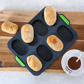 

6 Holds Non-stick Baking Mold Silicone French Mini Bread Toast Candy Hamburger Molds DIY Bakeware Kitchen Supplies