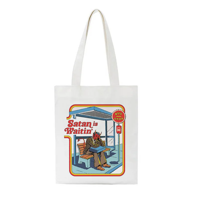 

Death Evil Devil Printing Harajuku Female Shoulder Canvas Bag Handbag Ins Large Capacity Tote Bag Reusable Ladies Shopping Bags
