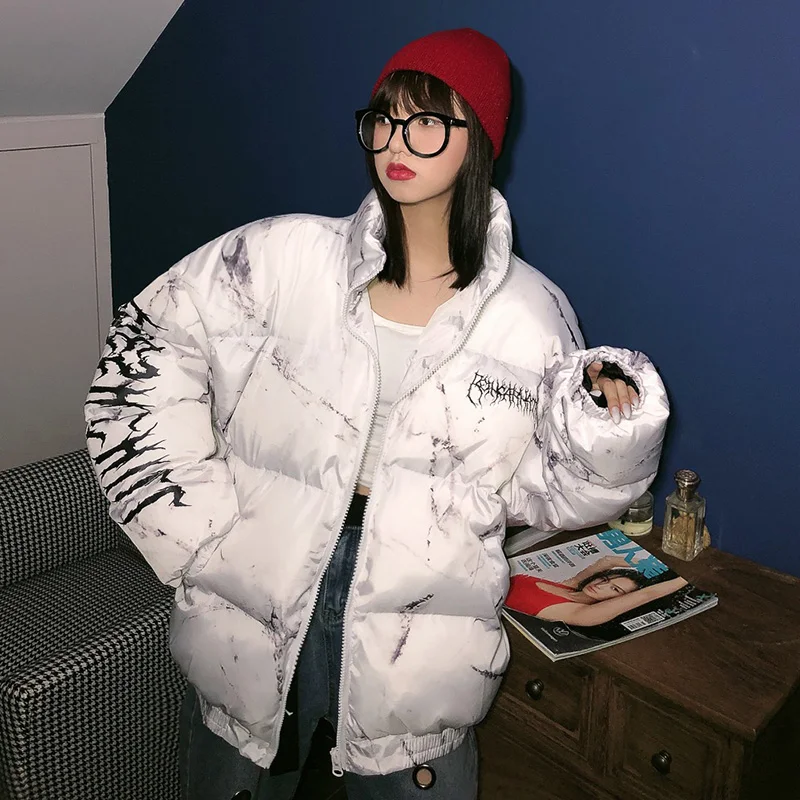 XITAO Letter Pattern Parkas Women Fashion Autumn Wide Waist Thick Print Pocket Elegant Patchwork Minority Parkas DMY1014