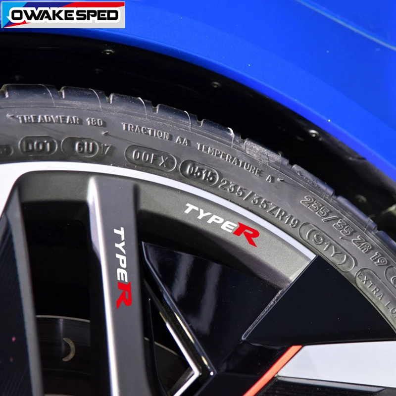 4 шт., Виниловая наклейка для автомобильных шин Honda TYPE R, диски, диски из сплава, изогнутые наклейки, наклейки Civic accordistegra