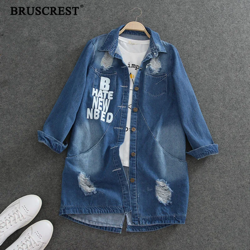 

2019 Spring Slim Coats and Jackets Women Designer Tops Broken Hole Plus Size streetwear pocket Ladies Vintage Denim