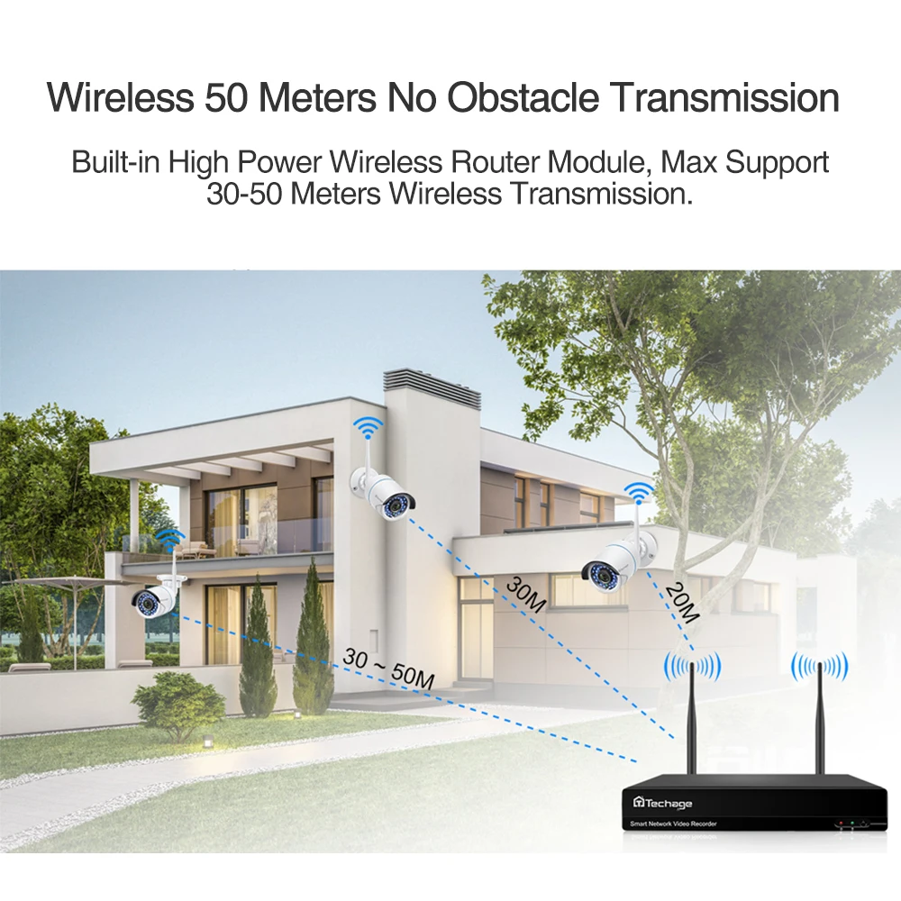 Techage Wireless 3MP 8CH CCTV Security NVR WIFI Camera Kit AI Audio Record Outdoor P2P IP Camera Video Surveillance System Set