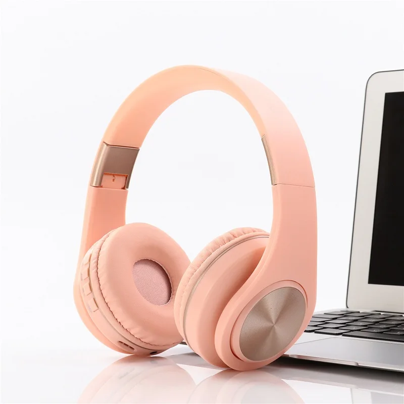 Розовые Bluetooth наушники проводные беспроводные наушники Bluetooth гарнитура Складные стерео игровые наушники с микрофоном Поддержка TF карты - Цвет: Розовый