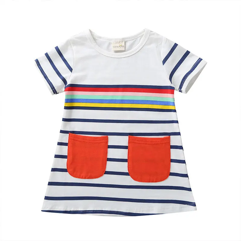 Summer New Striped Girls T shirt Dress Round Fashion Children's Dress