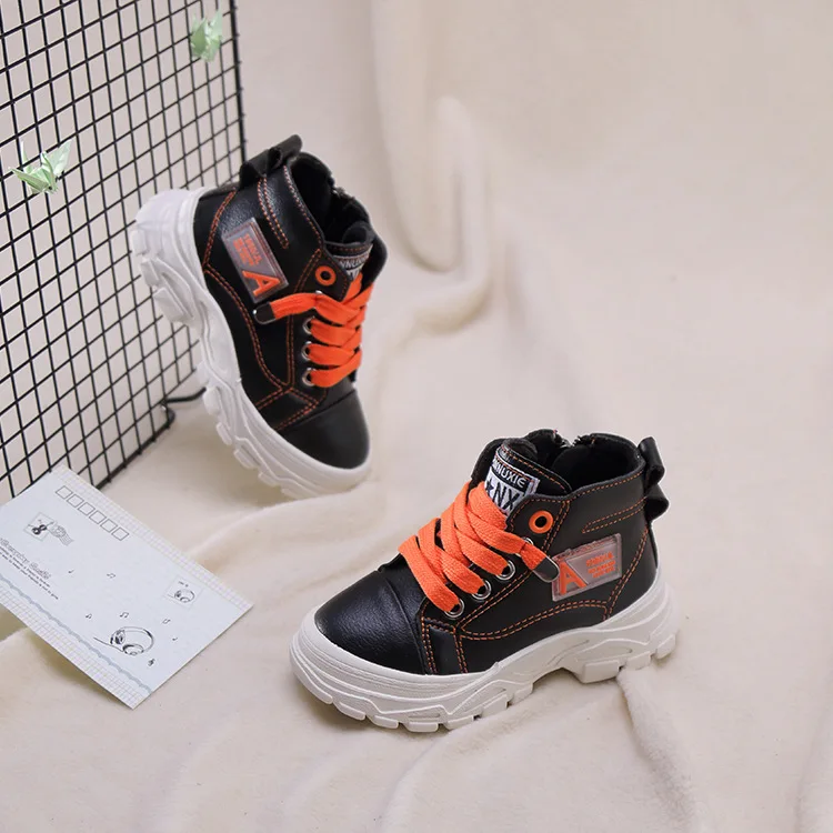 Side Zipper Boys Shoes Leather Kids Sneakers Warm Plush Winter Shoes Little Baby Martin Boots Girls Casual Shoes High Top Botas