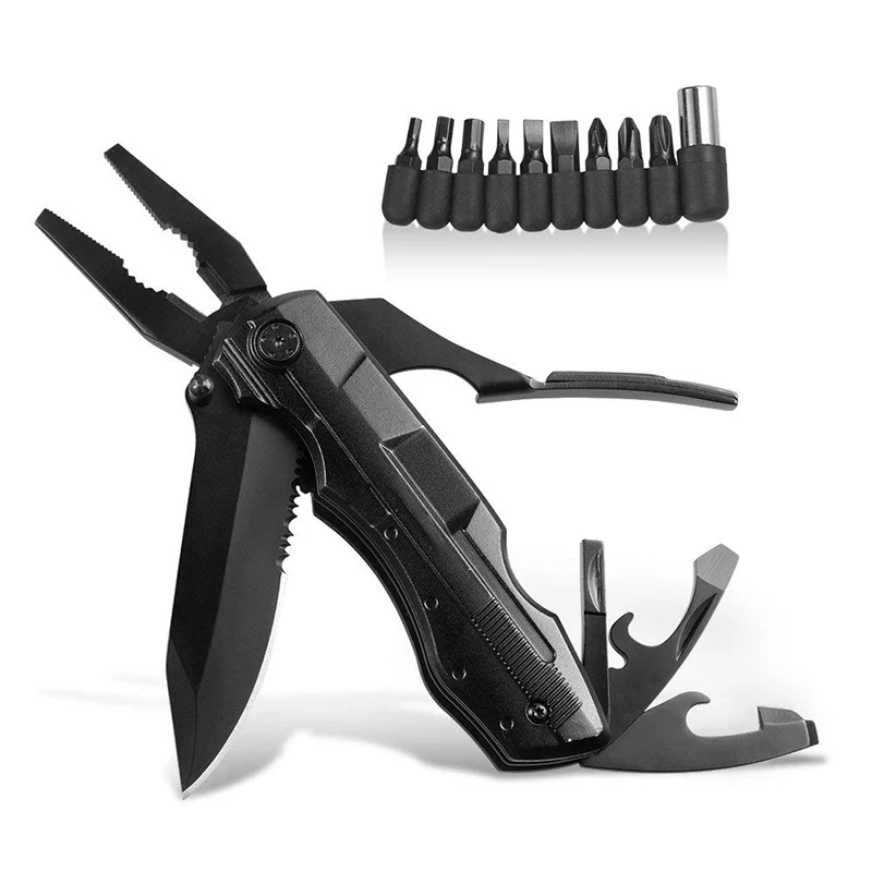 

Portable Outdoor Survival Camping Tool Folding Pliers Multitools Knife Screwdriver Set Bits Stainless Steel Hand Tools