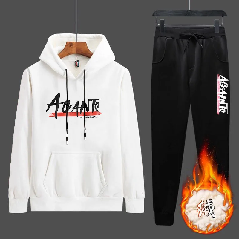 

Autumn And Winter plus Velvet MEN'S Suit Hoodie 2019 New Style Fashion plus Velvet Warm Casual Sports Korean-style Set