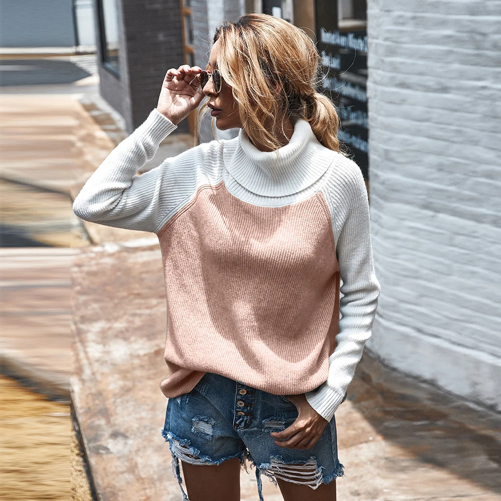 

Autumn Turtleneck Women Sweaters Soft Knitted Jumpers Chic Lady Patchwork Pullovers Warm Winter Outwear Plus Size Streetwear