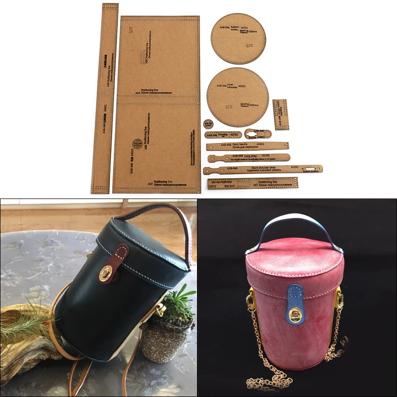 Leather Craft Personality shoulder Bag Cylinder Bucket Sewing Pattern Hard Kraft Paper and Acrylic DIY Template 12.5cm*18cm | Дом и сад