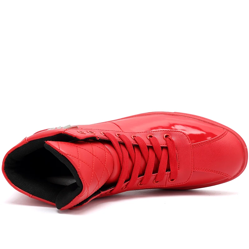 Cena X marka moda błyszczący czerwony buty mężczyźni trampki za kostkę brytyjski projekt buty męskie jesień obuwie zapatillas hombre casual