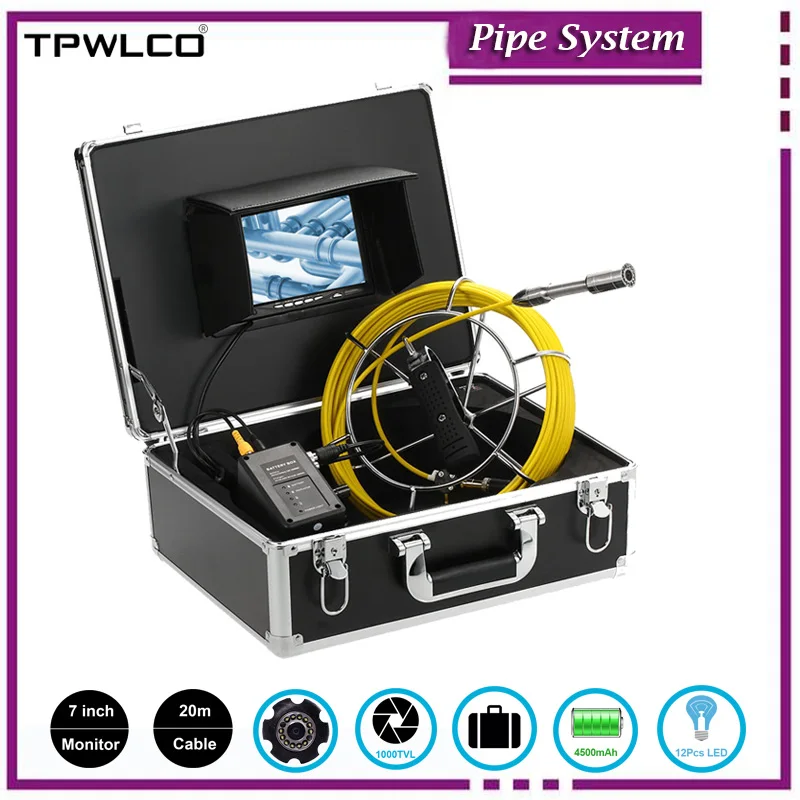 

Diameter 23mm Pipe Sewer Inspection Camera 20m Cable 7inch Screen Drain Pipeline Industrial Endoscope System IP68 Waterproof