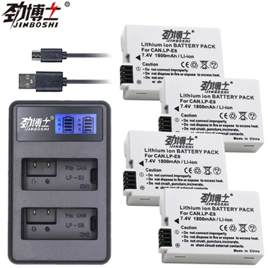 4X B and Charger 4 шт. LP-E8 LP E8 LPE8 1800 мА/ч, замена Батарея+ LCD Dual charger для цифровой однообъективной зеркальной камеры Canon EOS 550D 600D 650D 700D Rebel T2i T3i T4i T5i - Цвет: 4X B and Charger