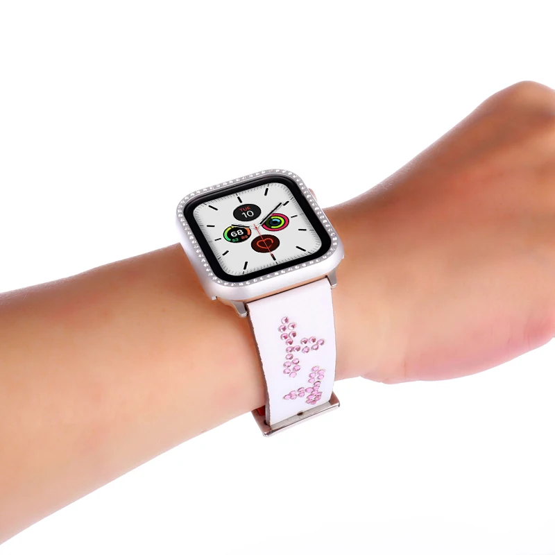 Ремешок для Apple watch band 5, 4, 44 мм, 40 мм, натуральная кожа, один тур, correa+ Алмазный чехол iwatch series 3, 2, 42 мм, 38 мм, ремешок
