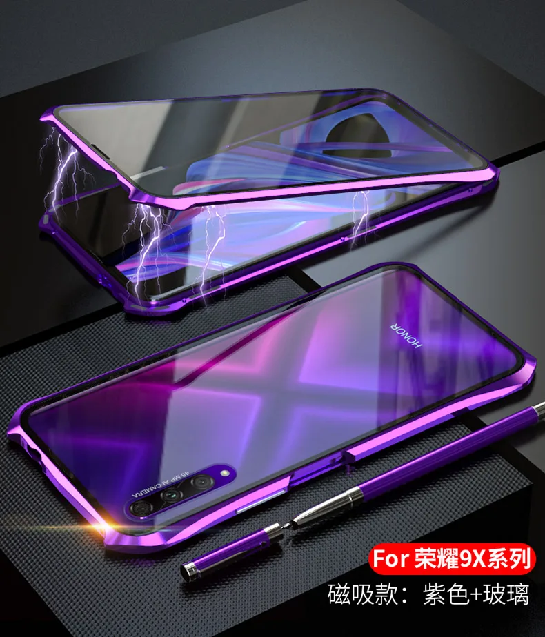 Для huawei Honor 9X Pro Магнитный чехол 360 Передний+ задний двухсторонний чехол из закаленного стекла для huawei Honor 9X металлический чехол