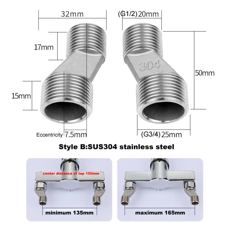 2Pcs/Set Shower Faucet Adjustable Adapter Solid Brass Wall Mounted Width Adjustable Angle S-unions