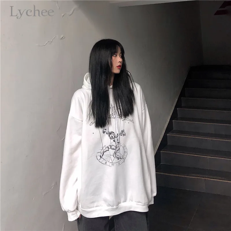  Lychee Harajuku Casual Loose Female Fleece Hoodies Dark Puppet Women Fleece Hooded Sweatshirts Autu