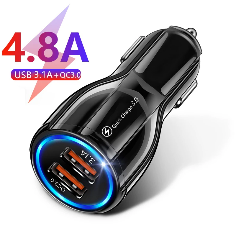 4.8A Dual USB Car Charger Fast Phone Charge for iPhone 12 11 Pro Max 8 Plus iPad Huawei Samsung Xiaomi LG Quick Charge QC 3.0