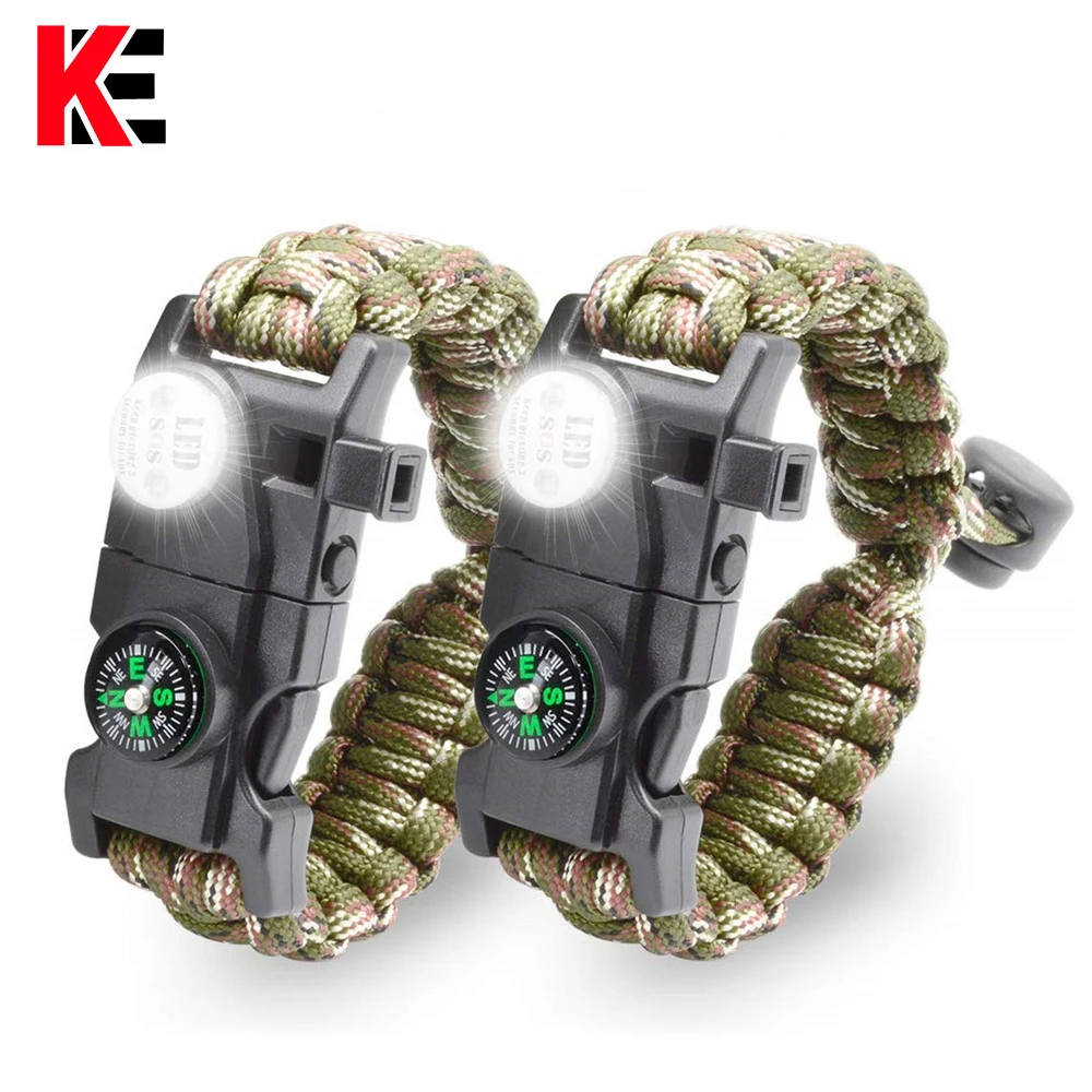 Браслет для выживания Паракорд с лампой SOS компасом свистком ножом активного