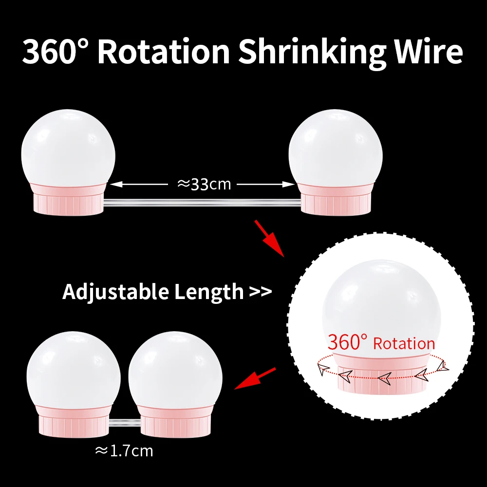 Makeup Mirror Vanity LED Light Bulbs Kit USB 12V Dressing Table Cosmetic Lights Make up Mirror Lamp Adjustable Brightness Lights