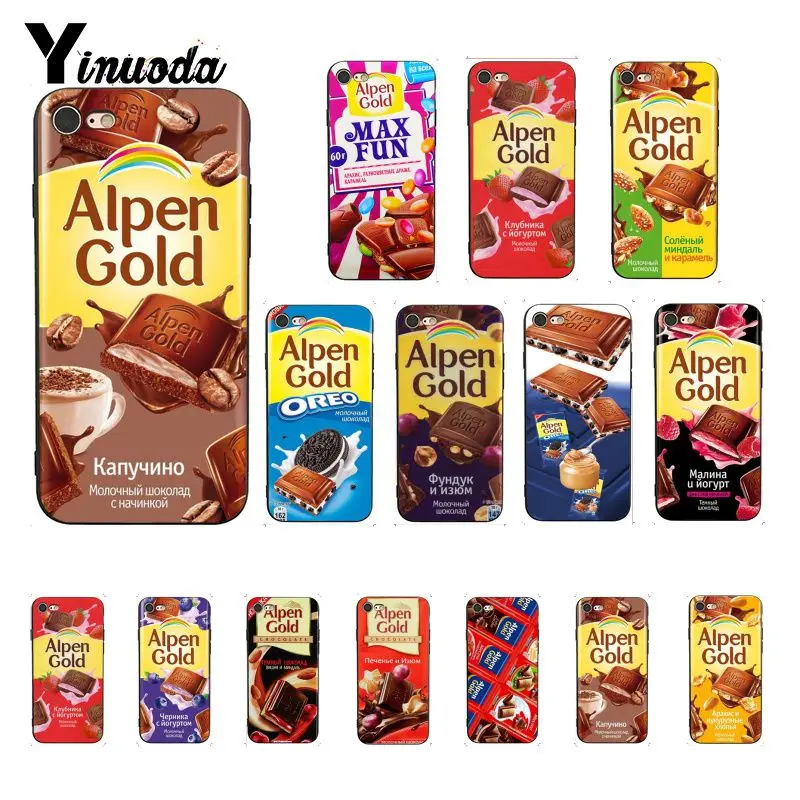 

Yinuoda Alpen Gold chocolate Black TPU Soft Phone Case for iPhone 8 7 6 6S 6Plus X XS MAX 5 5S SE XR 10 Cover