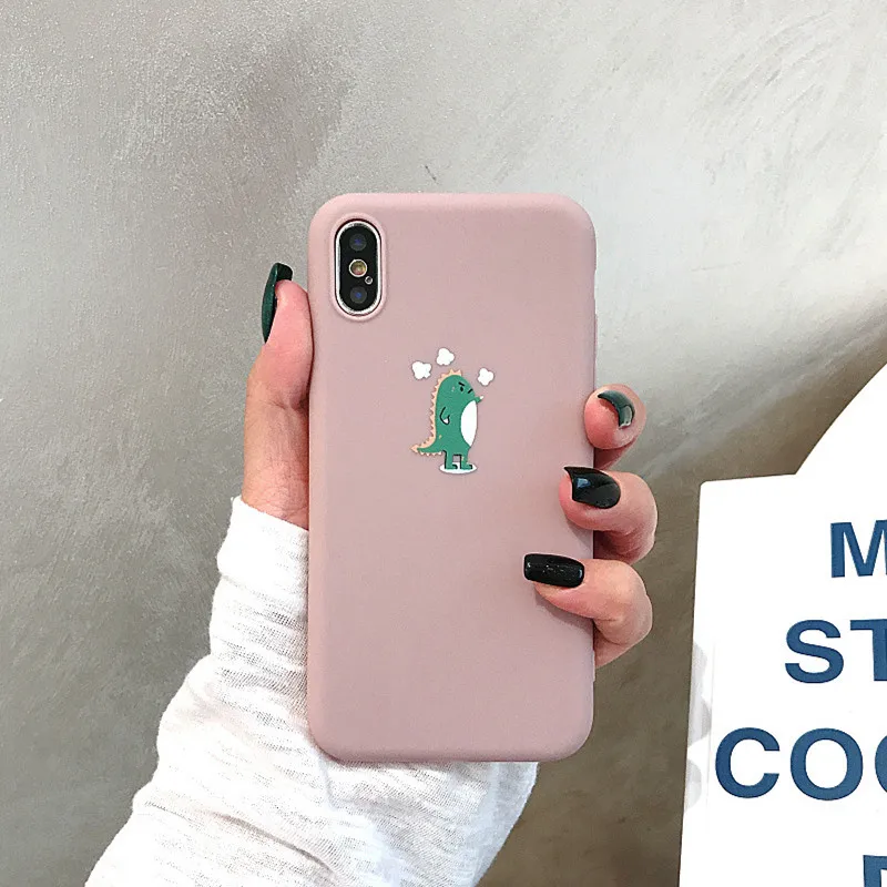 Корейский простой милый чехол для телефона с рисунком динозавра iPhone X XS Max XR Kawaii