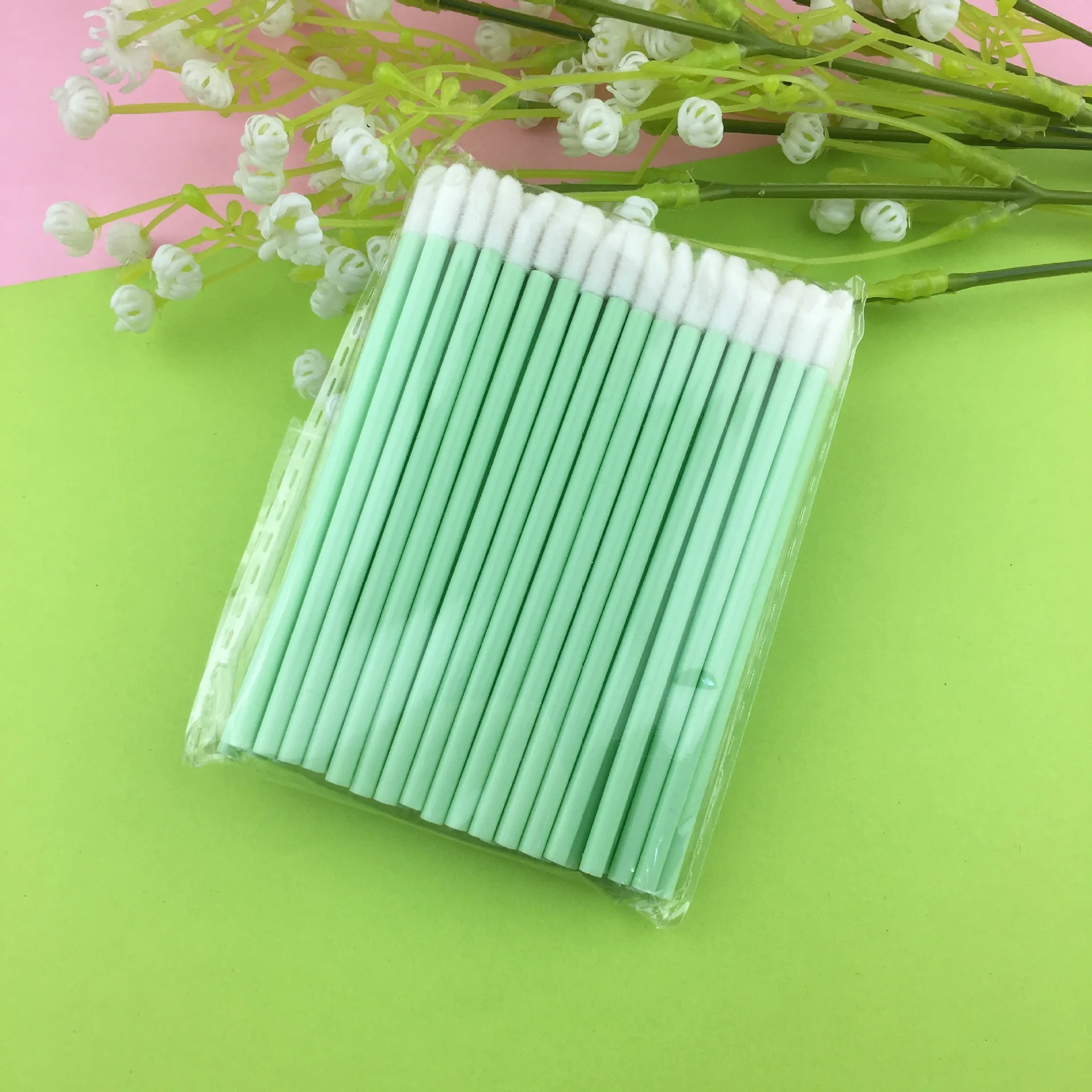 Green 50PCS Disposable Lip Brush Set Lipstick Mascara Wands Brush Cleaning Eyelash Eyebrow Make Up Applicators Tools - Handle Color: Green