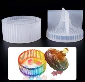 

Resin Silicone Mold Jewelry Storage Box Mold Round Striped Epoxy Casting Mold with Lid Craft for Making Trinket Box Craft Decor