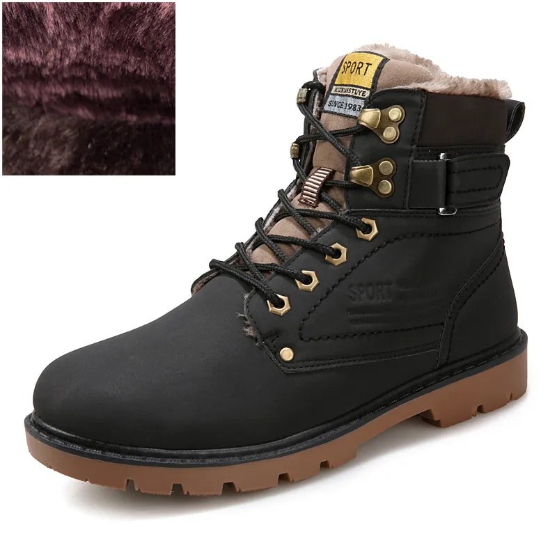 Зимние мужские меховые армейские военные сапоги; кожаная обувь; итальянские модные дизайнерские охотничьи мужские ботинки; botas hombre; большие размеры; Bot PUTILER - Цвет: black with fur
