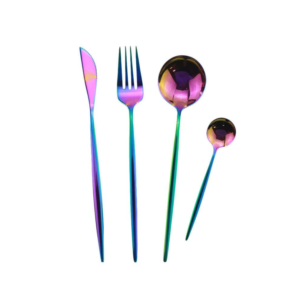 18/10 Stainless Steel Cutlery Set Knife Fork Tea Spoon Flatware Set Rainbow Black Dinnerware Set Home Party Tableware Dinner Set - Цвет: Rainbow