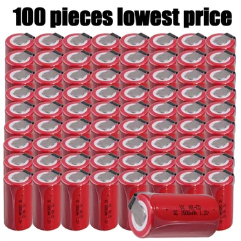 

100 pieces 1500mAh akkus SC batteries sub C battery flat top 1.2V NICD nickel sheets welding tabs for metabo for power tools