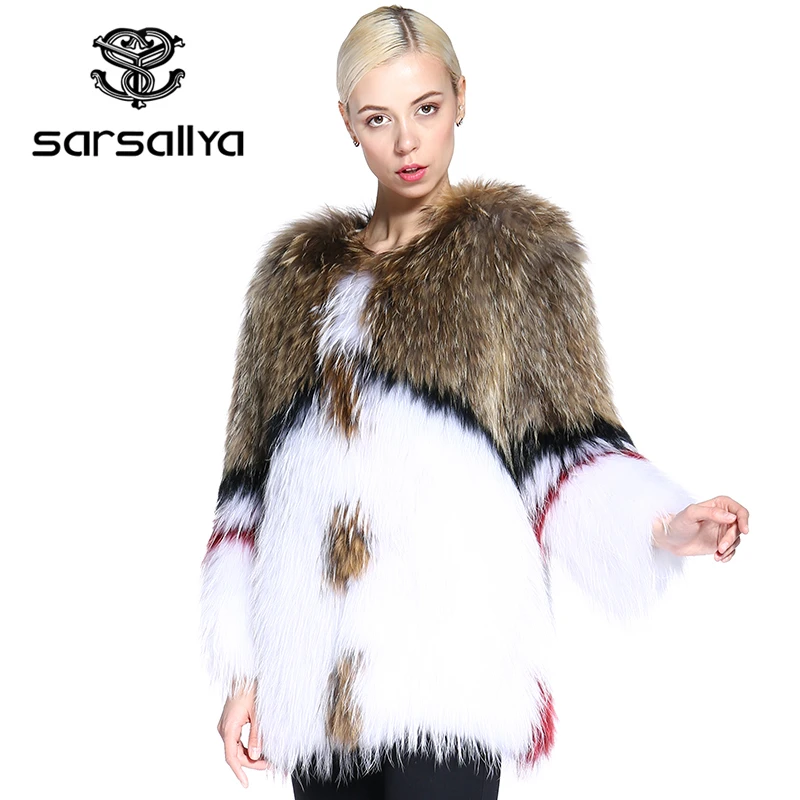 

SARSALLYA real fur coat fashion Knitted natural Knitted Raccoon Dog Fur coat women fox fur coats