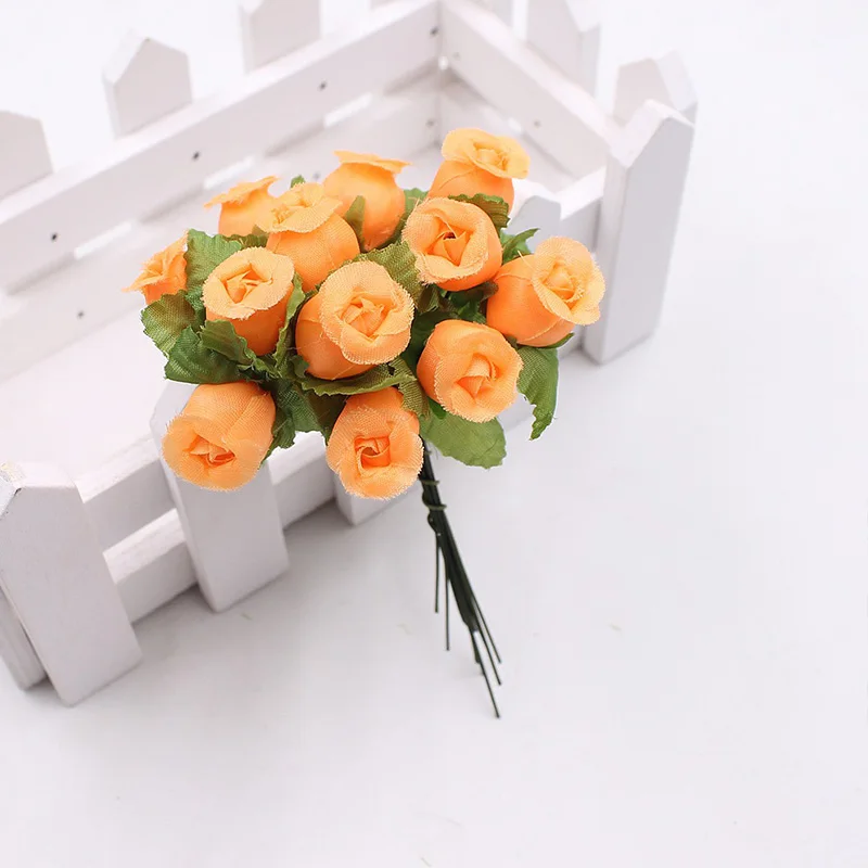 Мини-Роза 1 букет 12 цветочных головок искусственный шелк ветви цветов маленькие розы бутоны для дома Свадебная вечеринка DIY Подарочная коробка Декор - Цвет: 4
