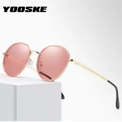 YOOSKE Мода поляризованных солнцезащитных очков Для женщин Роскошные круглый вождения солнцезащитные очки женские брендовые дизайнерские