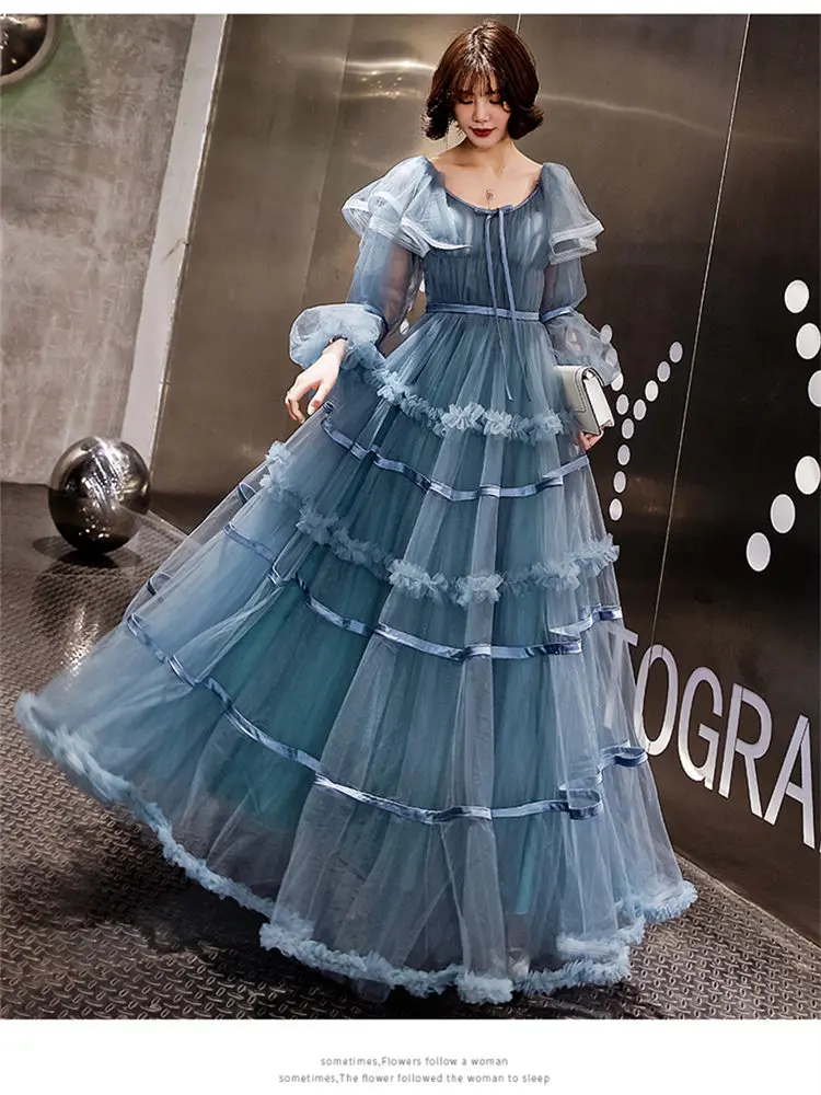 blue Это Yiya элегантное вечернее платье с круглым вырезом креп халат De Soiree короткие три четверти многоуровневые оборки женские вечерние ночные платья E858 - Цвет: blue