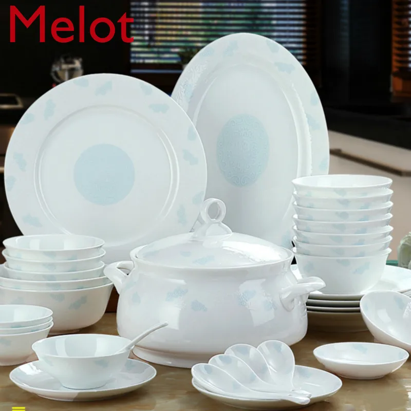 

Bone China Tableware Household Bowl Dishes Set Simple and High-End Ceramic Bowl Plate Combination European Modern Bowl Plate