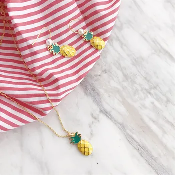 

POFUNUO 925 Sterling Silver Women Summer Tropical Island Pineapple Charm Necklace Fashion Fine Jewelry Girl Gifts Necklace Suits