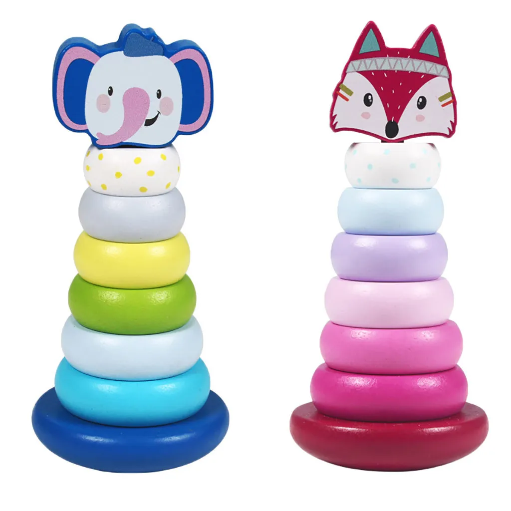 Wooden Stacking Rings Toy With Elephants Topper Developmental Toys Funny kids toys juguetes brinquedos игрушки New arrival | Игрушки и