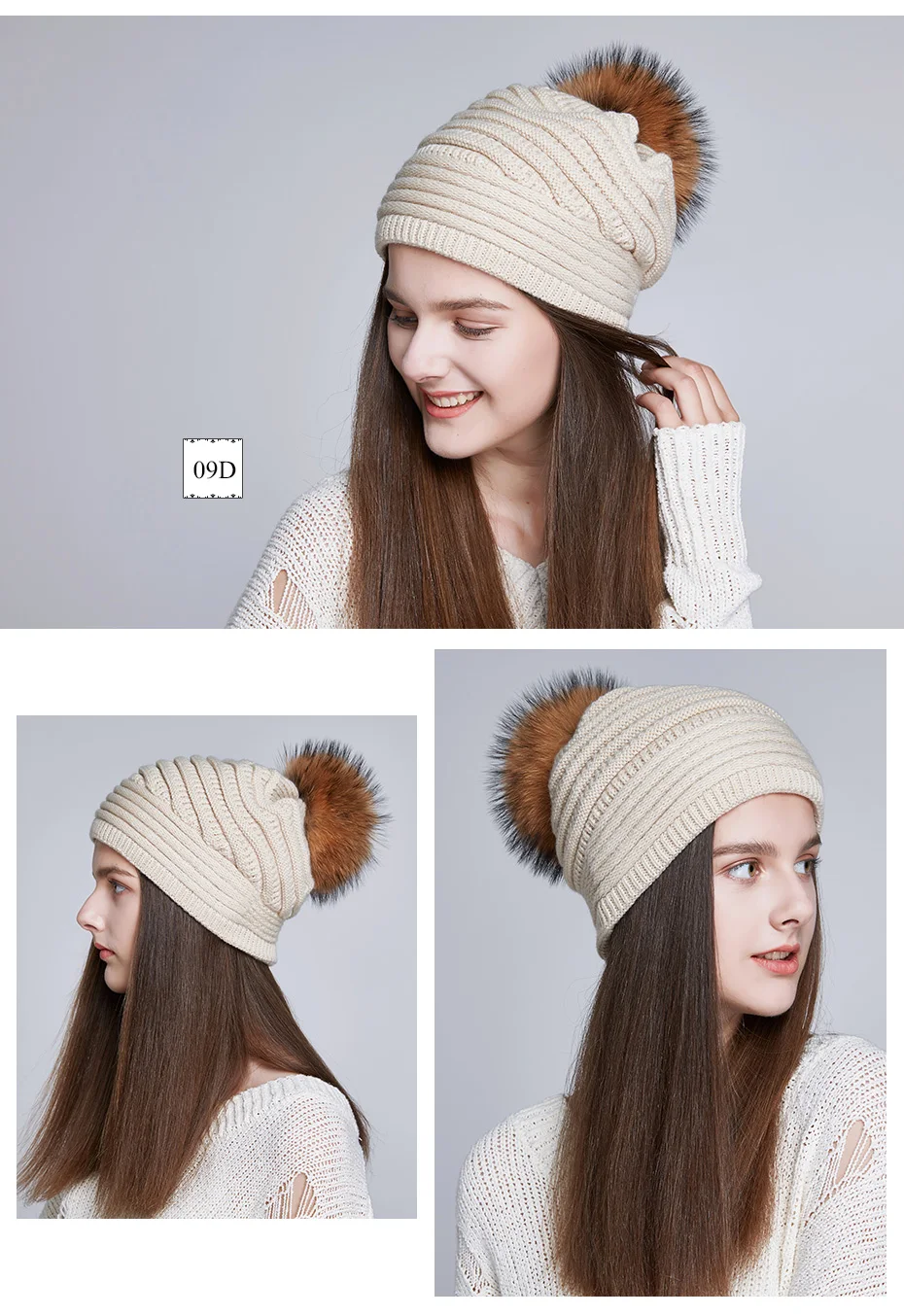 ENJOYFUR для женщин громоздкие шапочки шапки для зимы kintted негабаритных натуральный мех помпон шапка