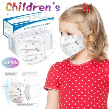 

50PCS Geometry Kids Disposable Mask 3 Layer Child Filter Hygiene Thicken Children's Face Mouth Mask Earloop Fast Delievry New