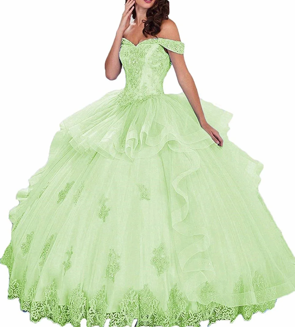 picture color Бальные платья с открытыми плечами и аппликацией из бисера vestidos de 15 anos со складками многоуровневый органза платья для выпускного вечера - Цвет: picture color