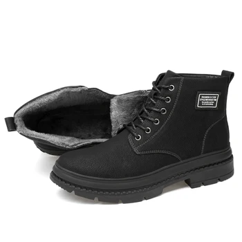 

2019 Winter Plus Velvet Snow Men Boots Waterproof with Fur Plush Warm Male Casual Mid-Calf Work Fishing Boot %820