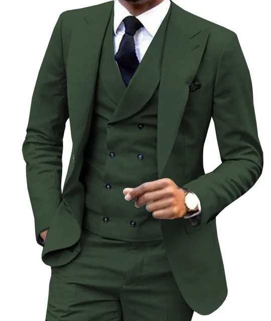 hunt green Фиолетовый приталенный мужской костюм с острым лацканом, свадебный смокинг для жениха, пиджак, двубортный жилет, пальто, брюки, новая мода - Цвет: hunt green