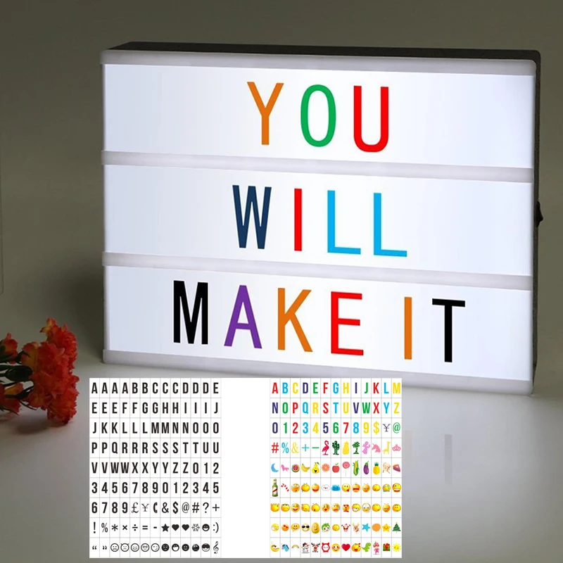 DIY Cinema Light Box with 117 black Letters + color letters expression LED A4 Size Holiday Wedding Decoration Lamp | Лампы и освещение